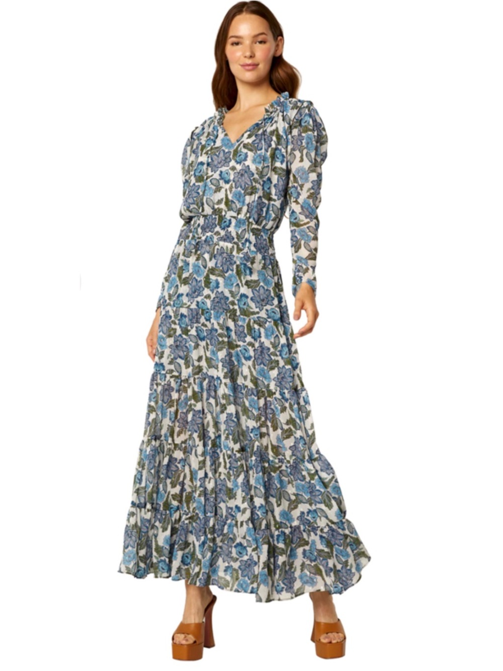 Misa Los Angeles Vida Flora Azulia Maxi Dress Boho Sz Medium